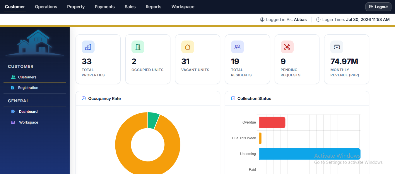 Shop and tenant management screen